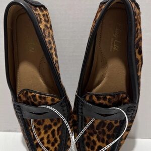 Flag LTD. Women SZ 7 Morgan Leather Leopard Print Calf Hair Loafers SlipOn New
